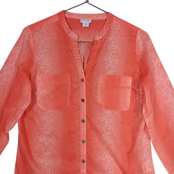 Jaclyn Smith Tunic Size Medium Orange Snake Print Button Down Long Sleeve Pocket - Picture 4 of 10